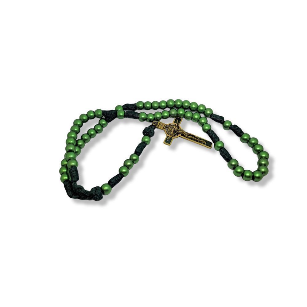Round Green Beads Green Corded Celtic Rosary - Picture 5 of 6